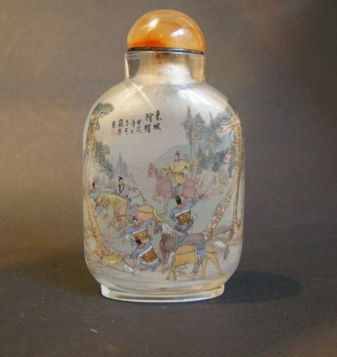 Snuff bottle glass Inside painting with hunting scene | MasterArt